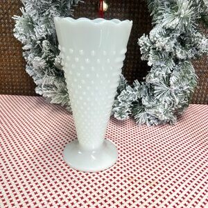 Milk glass hobnail vase white decor cottage core